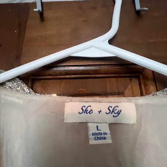 She + Sky Champagne Sequin Romper with Wrap Large - Picture 11 of 15